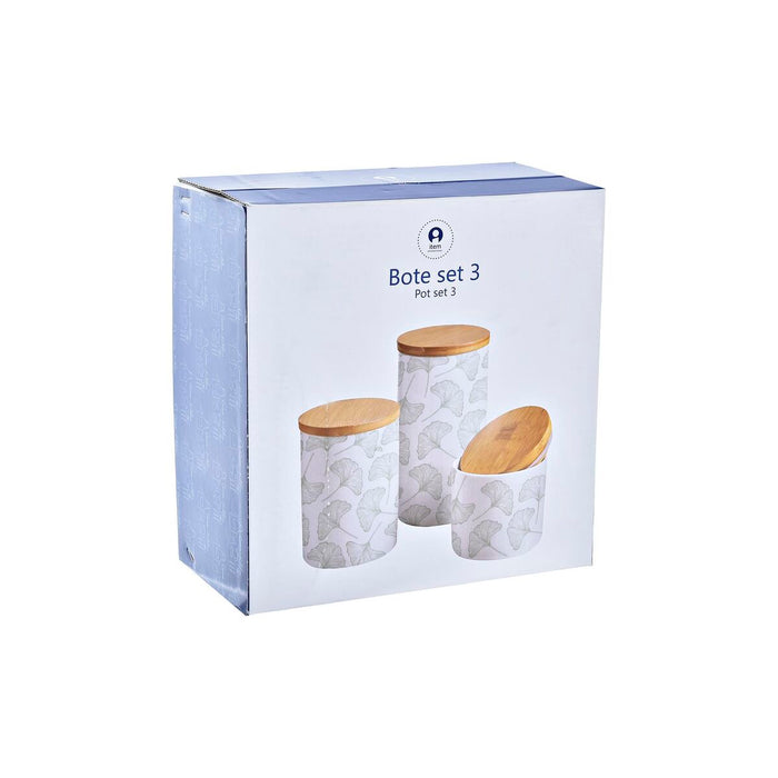 Set de 3 tuburi DKD Home Decor Natural Alb Verde Bambus Gresie Tropical 10 x 10 x 17 cm