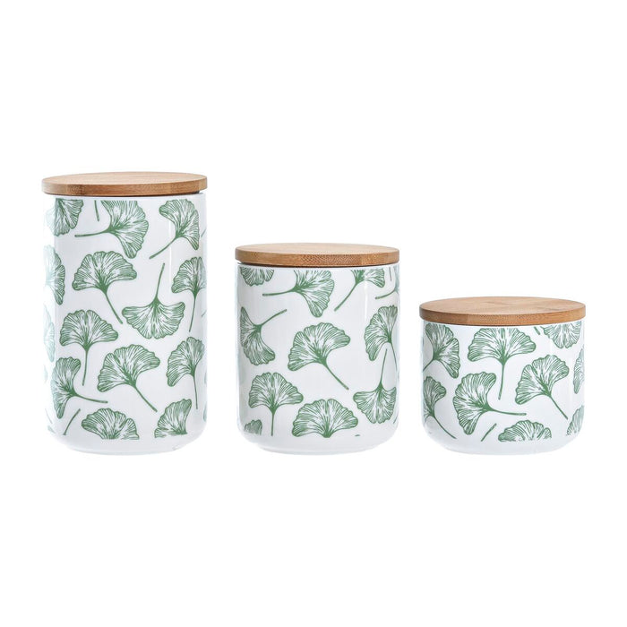 Set de 3 tuburi DKD Home Decor Natural Alb Verde Bambus Gresie Tropical 10 x 10 x 17 cm