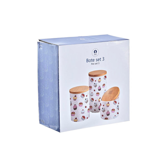 Set de 3 tuburi DKD Home Decor Natural Alb Multicolor Bambus Gresie 10 x 10 x 17 cm Brioșe
