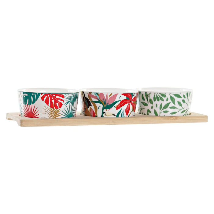 Set de Aperitiv DKD Home Decor Multicolor Metal Bambus Gresie Tropical 4 Piese 30 x 40 cm 28,5 x 10 x 4,6 cm
