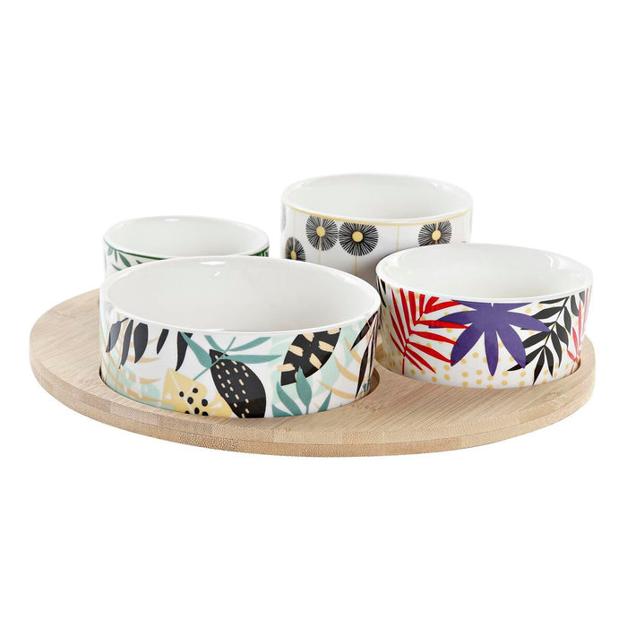 Set de Aperitiv DKD Home Decor Multicolor Bambus Gresie Tropical 5 Piese 23 x 23 x 5,6 cm