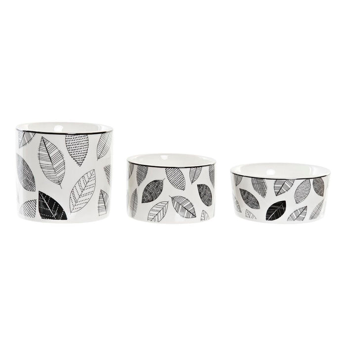 Set de Aperitiv DKD Home Decor Alb/Negru Bambus Gresie Frunze Cottage 3 Piese 8 cm 20 x 20 x 8 cm