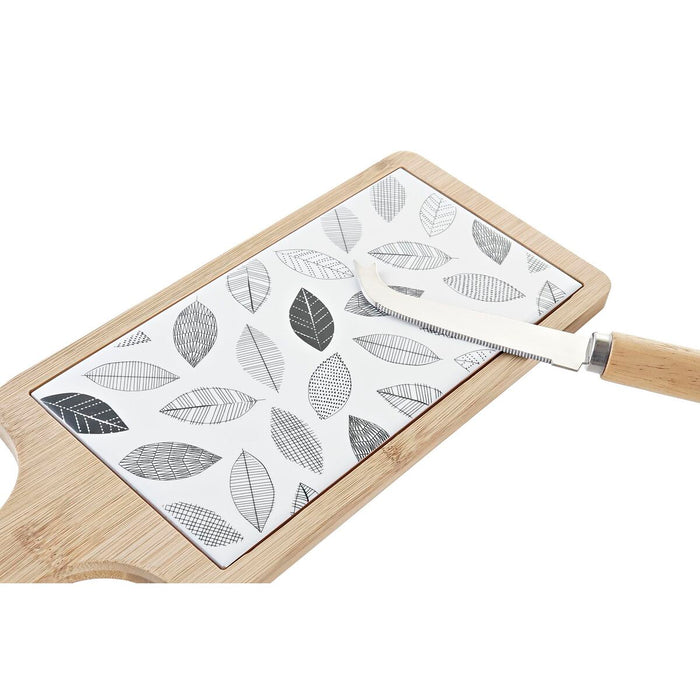 Set de Aperitiv DKD Home Decor Alb/Negru Bambus Gresie Frunze Cottage 3 Piese 33 x 12 x 1 cm (3 piezas)