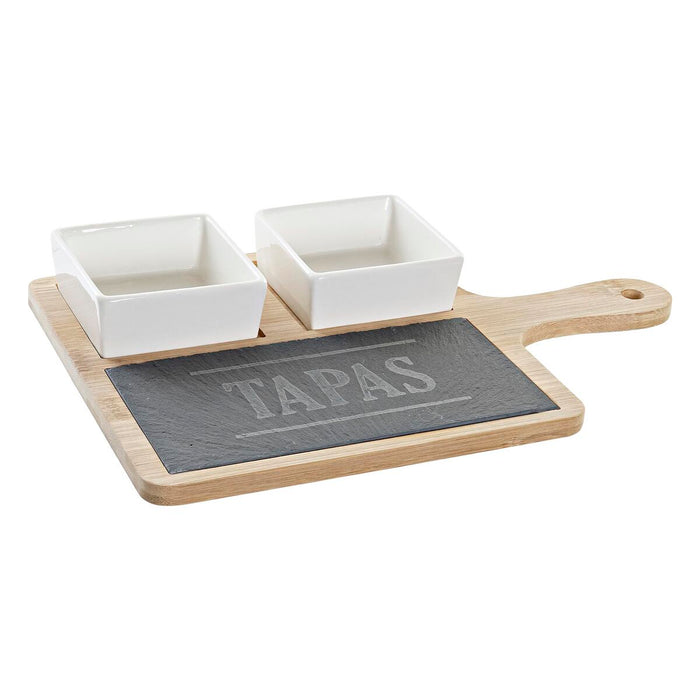 Set de Aperitiv DKD Home Decor Tapas Bambus Gresie Slate 3 Piese 31 x 20 x 5 cm
