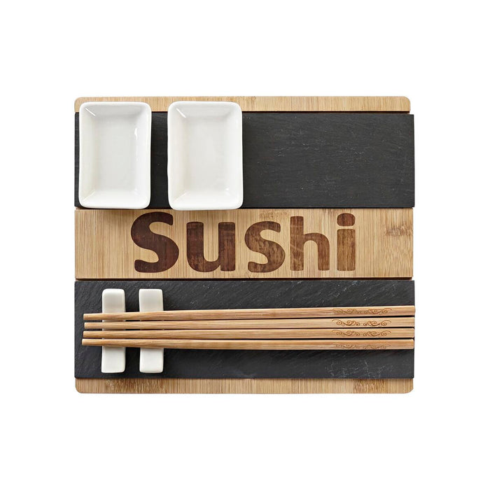 Set de Sushi DKD Home Decor Negru Natural Bambus Slate Oriental 25 x 22 x 3 cm