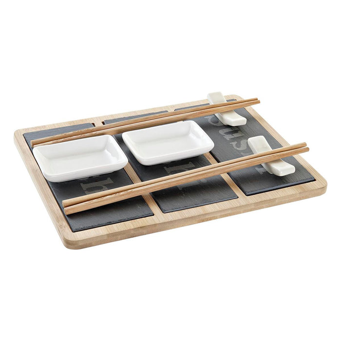 Set de Sushi DKD Home Decor Bambus Slate Negru Natural Oriental 25 x 19 x 3 cm