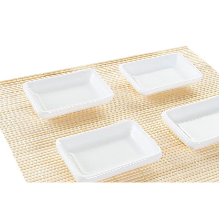 Set de Sushi DKD Home Decor Metal Bambus Alb Natural Oriental 30 x 40 cm 28 x 22 x 2,5 cm (9 Piese)