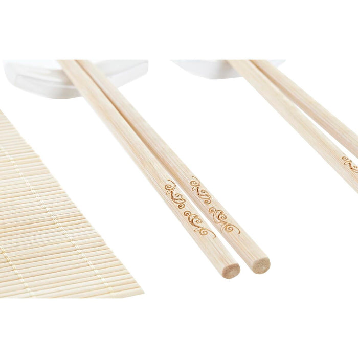 Set de Sushi DKD Home Decor Metal Bambus Alb Natural Oriental 30 x 40 cm 28 x 22 x 2,5 cm (9 Piese)
