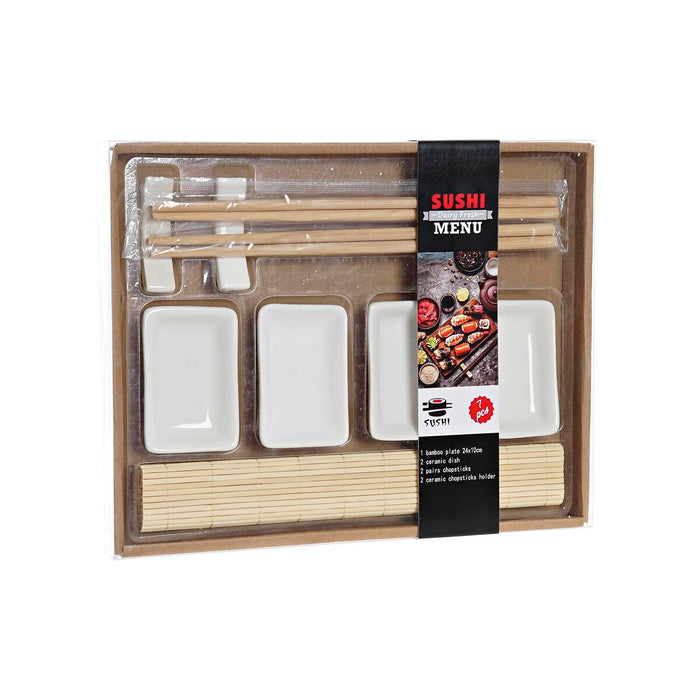 Set de Sushi DKD Home Decor Metal Bambus Alb Natural Oriental 30 x 40 cm 28 x 22 x 2,5 cm (9 Piese)