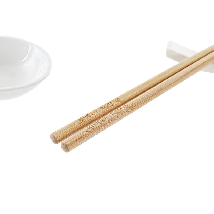 Set de Sushi DKD Home Decor Bambus Gresie Alb Natural Oriental 27,3 x 20,3 x 2,5 cm (12 Unități)