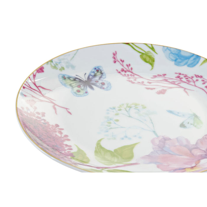 Set de Veselă DKD Home Decor Fluture Albastru Alb Verde Roz Porțelan (18 Piese)