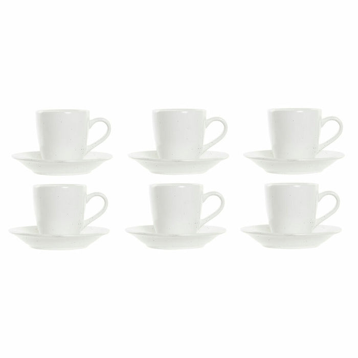 Set de Căni de Cafea DKD Home Decor Natural Lemn de cauciuc Alb Gresie 90 ml