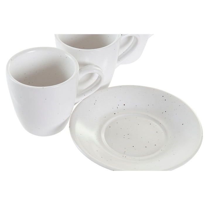 Set de Căni de Cafea DKD Home Decor Natural Lemn de cauciuc Alb Gresie 90 ml