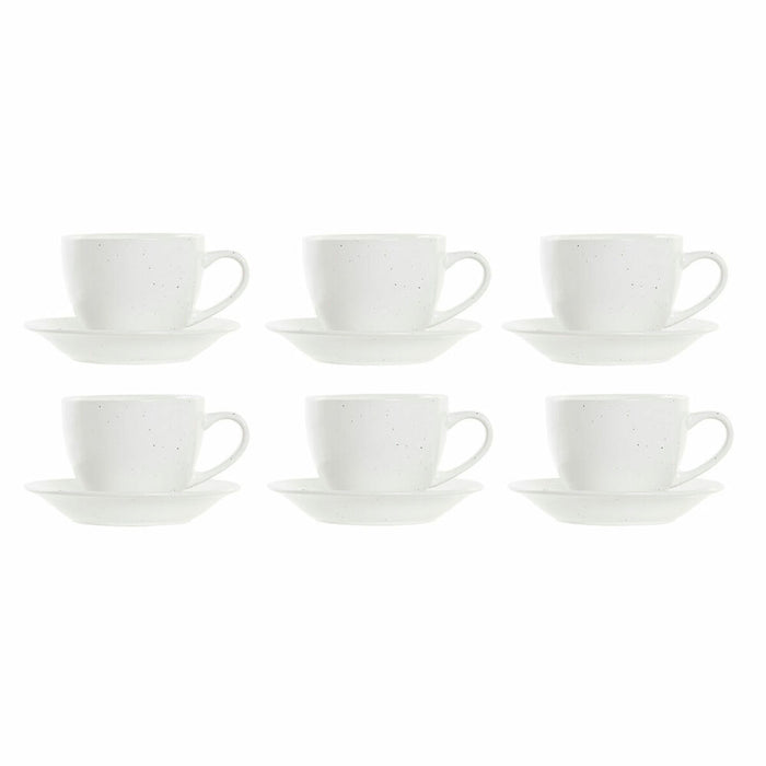 Set de Căni de Cafea DKD Home Decor Natural Lemn de cauciuc Alb Gresie 150 ml