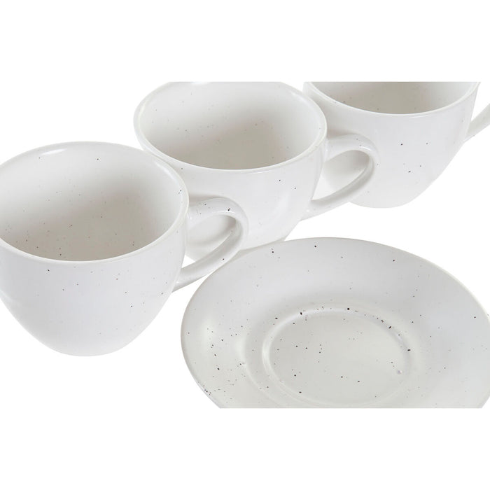 Set de Căni de Cafea DKD Home Decor Natural Lemn de cauciuc Alb Gresie 150 ml
