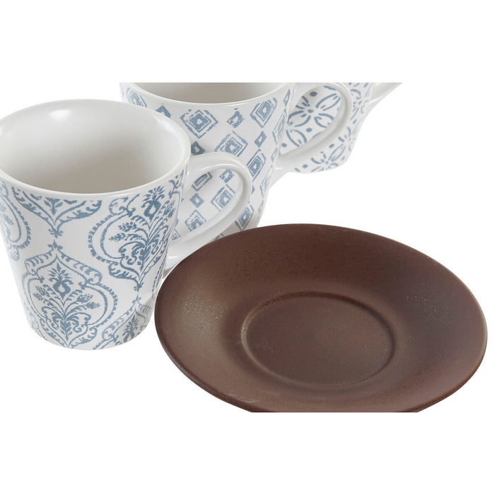 Set de Căni de Cafea DKD Home Decor Albastru Maro Lemn de cauciuc Alb Gresie 150 ml