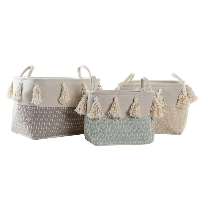 Set de Coșuri DKD Home Decor Poliester Franjuri (40 x 30 x 30 cm)