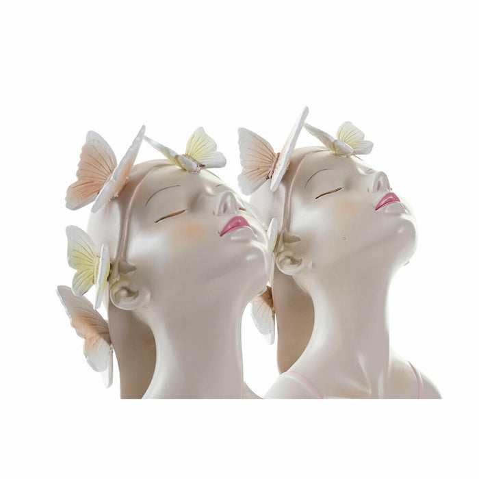 Figură Decorativă DKD Home Decor fete 14 x 11,5 x 27 cm Albastru Roz Fată (2 Unități)