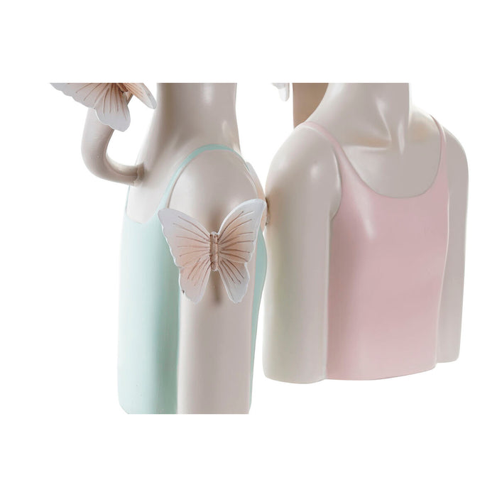Figură Decorativă DKD Home Decor fete 14 x 11,5 x 27 cm Albastru Roz Fată (2 Unități)