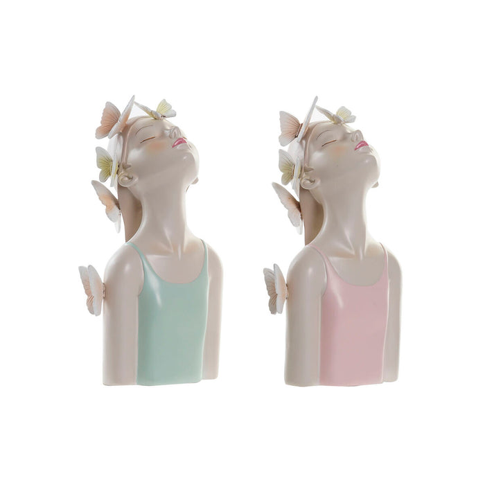 Figură Decorativă DKD Home Decor fete 14 x 11,5 x 27 cm Albastru Roz Fată (2 Unități)