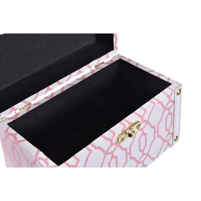 Set de Cutii Decorative DKD Home Decor Pânză Lemn Portocaliu Alb 24 x 18 x 19 cm (2 Unități)