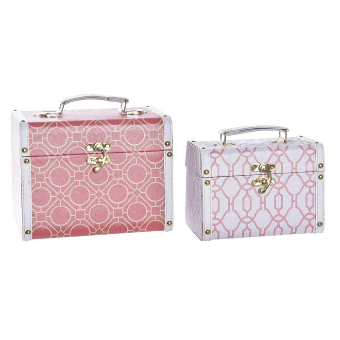 Set de Cutii Decorative DKD Home Decor Pânză Lemn Portocaliu Alb 24 x 18 x 19 cm (2 Unități)