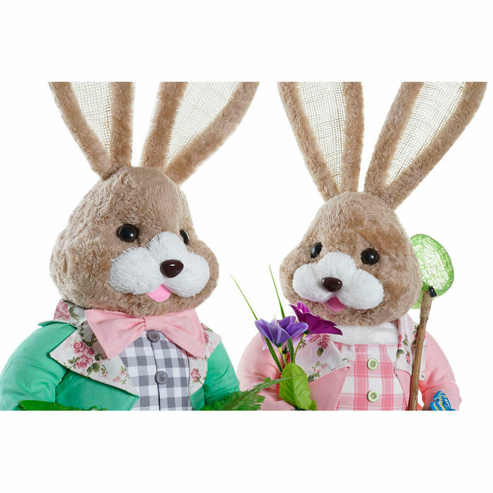 Figură Decorativă DKD Home Decor 25 x 23 x 66 cm Roz Maro Iepure Verde (2 Unități)