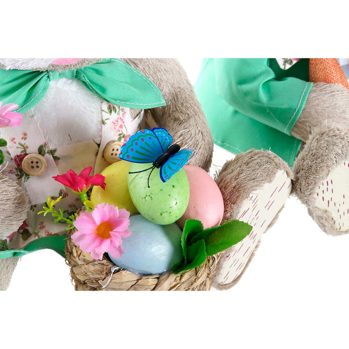 Figură Decorativă DKD Home Decor 28 x 22 x 40 cm Maro Iepure Verde Multicolor (2 Unități)
