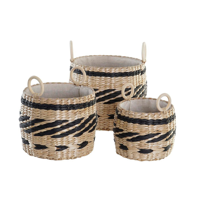 Set de Coșuri DKD Home Decor Negru Natural Fibră naturală Colonial 30 x 30 x 25 cm (3 Piese)