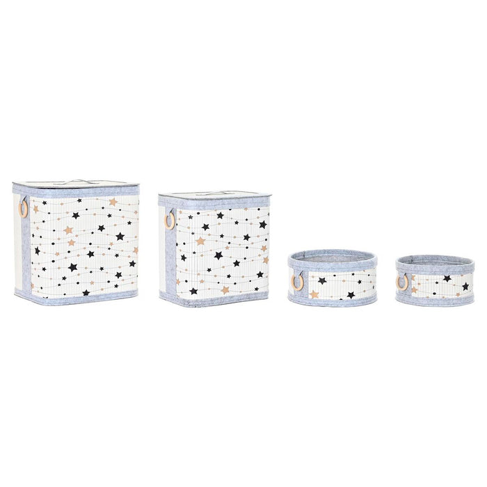 Set de Coșuri DKD Home Decor Alb Negru Gri Auriu* Bambus Stele 41 x 31 x 42 cm (4 Piese) (2 Unități)