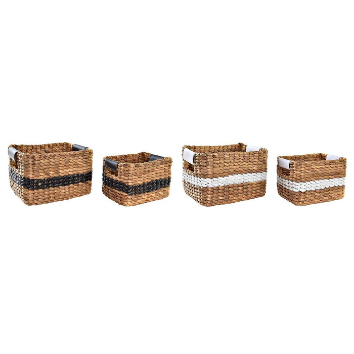 Set de Coșuri DKD Home Decor Alb Negru Natural Alb/Negru Poliuretan Lemn Metal Fibră naturală Colonial 30 x 40 cm 32 x 25 x 20 c