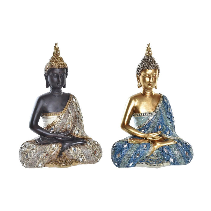 Figură Decorativă DKD Home Decor Albastru Auriu* Maro Buda Oriental 20 x 11 x 29 cm (2 Unități)
