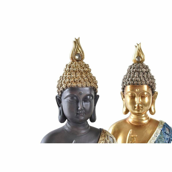 Figură Decorativă DKD Home Decor 24 x 12 x 34 cm Albastru Auriu* Maro Buda Oriental (2 Unități)
