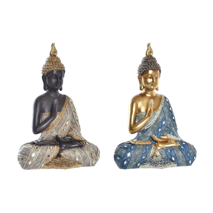 Figură Decorativă DKD Home Decor 24 x 12 x 34 cm Albastru Auriu* Maro Buda Oriental (2 Unități)