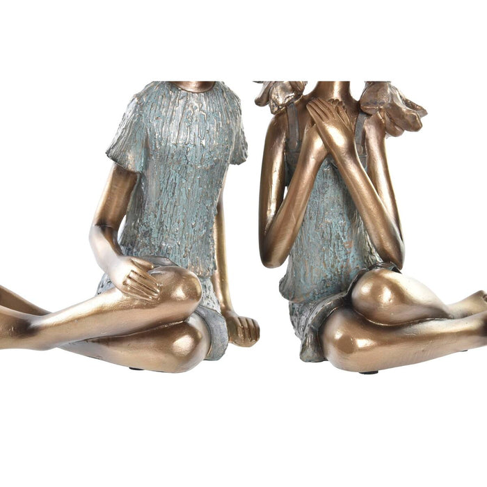 Figură Decorativă DKD Home Decor 17 x 13 x 22 cm Roșu Auriu* Turquoise Băieți (2 Unități)