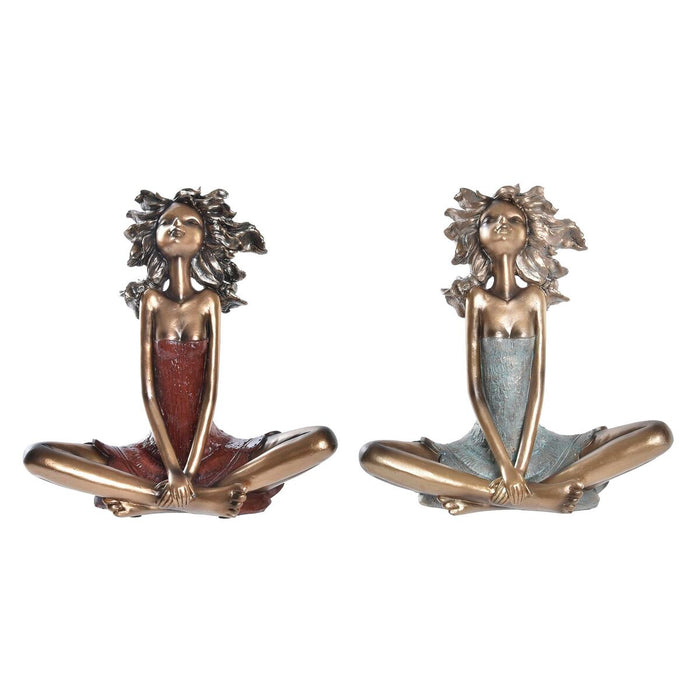 Figură Decorativă DKD Home Decor Roșu Turquoise Auriu* Femeie 24 x 11 x 27 cm (2 Unități)