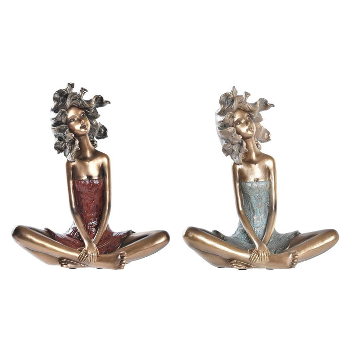 Figură Decorativă DKD Home Decor Roșu Turquoise Auriu* Femeie 20 x 9 x 23 cm (2 Unități)