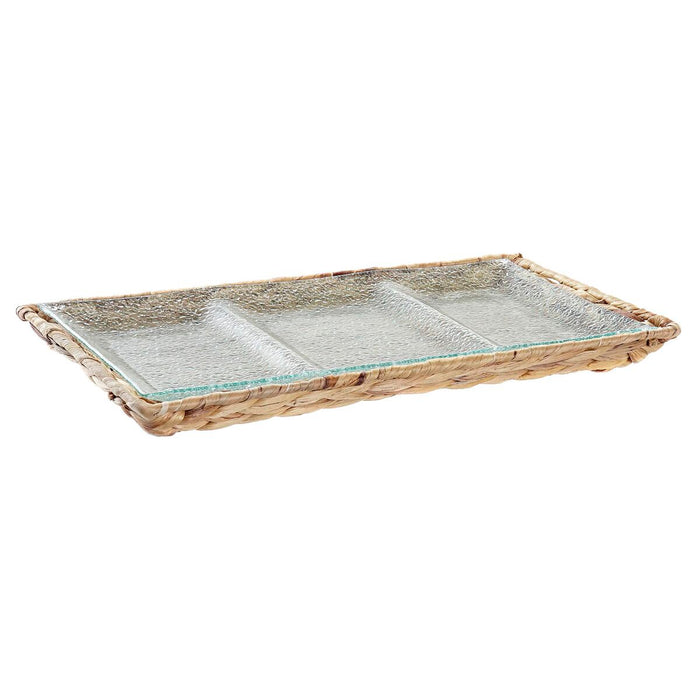 Tavă pentru gustari DKD Home Decor Transparent Natural Geam 42 x 20 x 3,5 cm