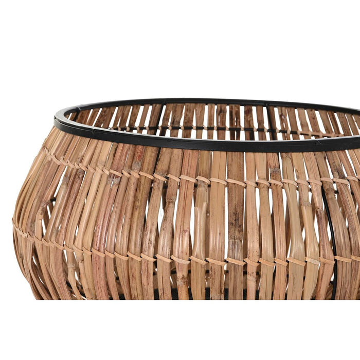 Set de ghivece DKD Home Decor Negru Natural Metal Ratan Pătrat Bali 50 x 50 x 25,4 cm (2 Unități)