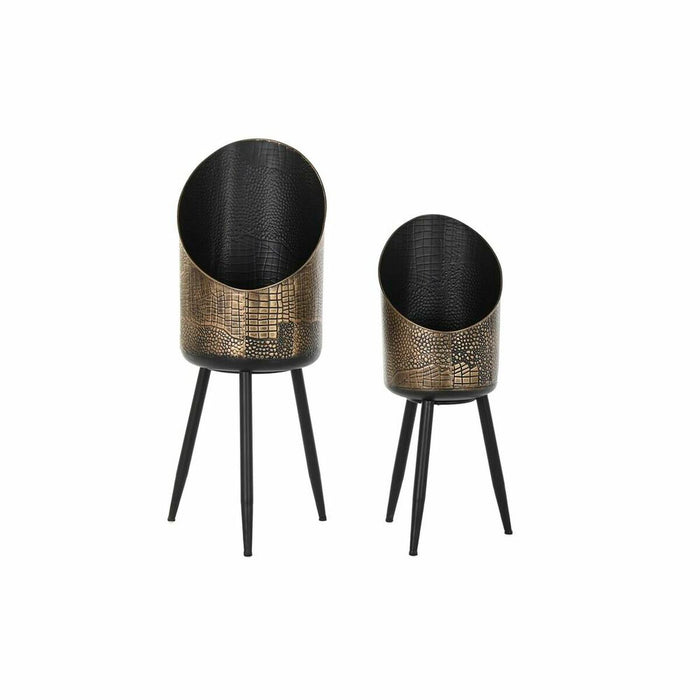 Set de ghivece DKD Home Decor Negru Cupru Metal Vintage 26 x 26 x 70 cm