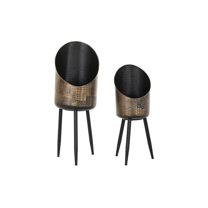 Set de ghivece DKD Home Decor Negru Cupru Metal Vintage 26 x 26 x 70 cm