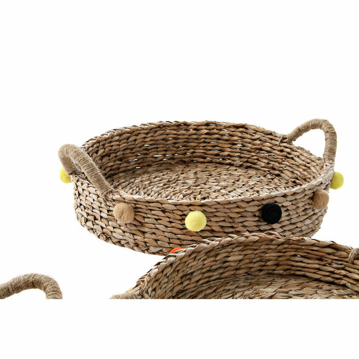 Set de Coșuri DKD Home Decor 49 x 40 x 9,5 cm Pompoane Iarbă de mare Boho (2 Unități)
