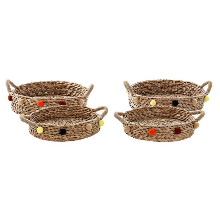 Set de Coșuri DKD Home Decor 49 x 40 x 9,5 cm Pompoane Iarbă de mare Boho (2 Unități)