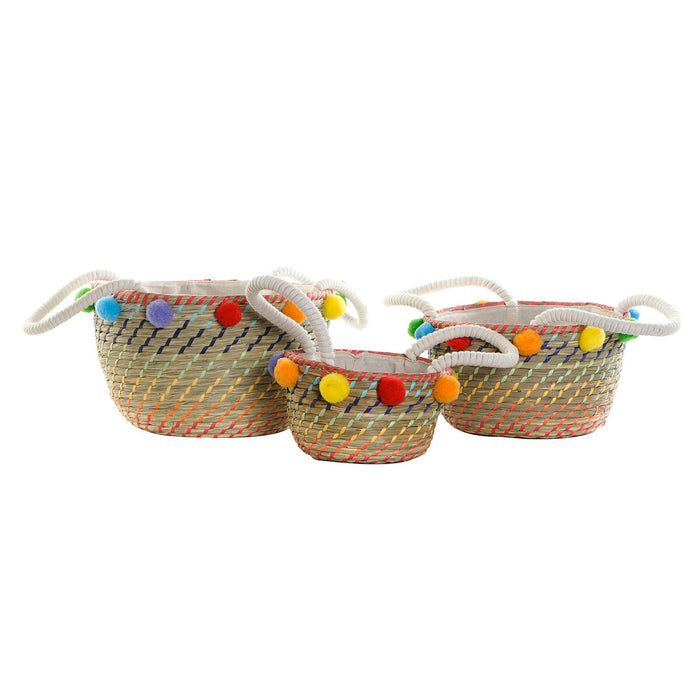 Set de Coșuri DKD Home Decor Poliester Pompoane (57 x 45 x 42,5 cm)