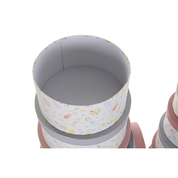 Set de cutii de depozitare, cu posibilitate de stivuire DKD Home Decor Květiny Dungi Albastru Liliachiu Alb Multicolor Carton (3