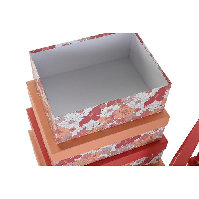 Set de cutii de depozitare, cu posibilitate de stivuire DKD Home Decor Fucsia Alb Piersică Carton (43,5 x 33,5 x 15,5 cm)