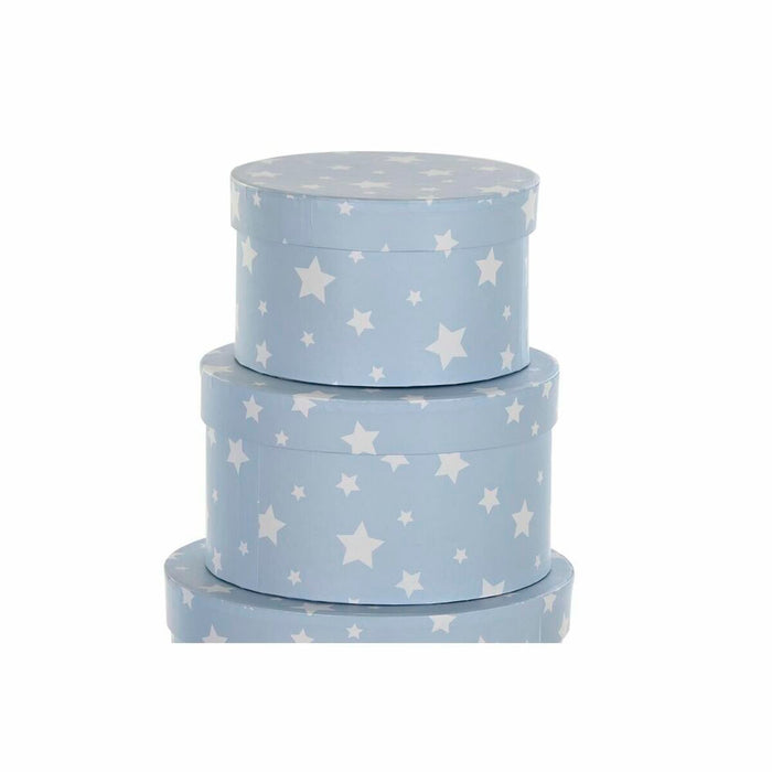 Set de cutii de depozitare, cu posibilitate de stivuire DKD Home Decor Rotund Stele Infantil Carton