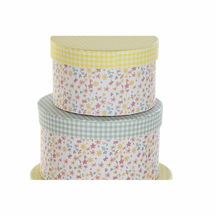Set de cutii de depozitare, cu posibilitate de stivuire DKD Home Decor Verde Galben Multicolor Carton (37,5 x 37,5 x 18 cm)