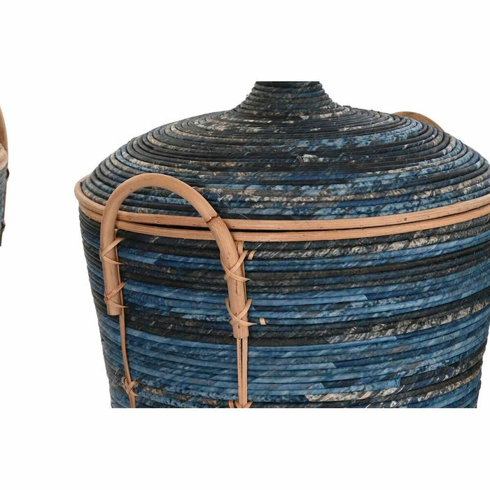 Set de Coșuri DKD Home Decor Albastru Negru Boho 51 x 51 x 65 cm 3 Piese