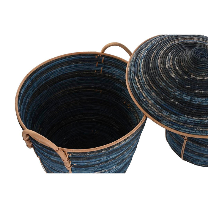 Set de Coșuri DKD Home Decor Albastru Negru Boho 51 x 51 x 65 cm 3 Piese